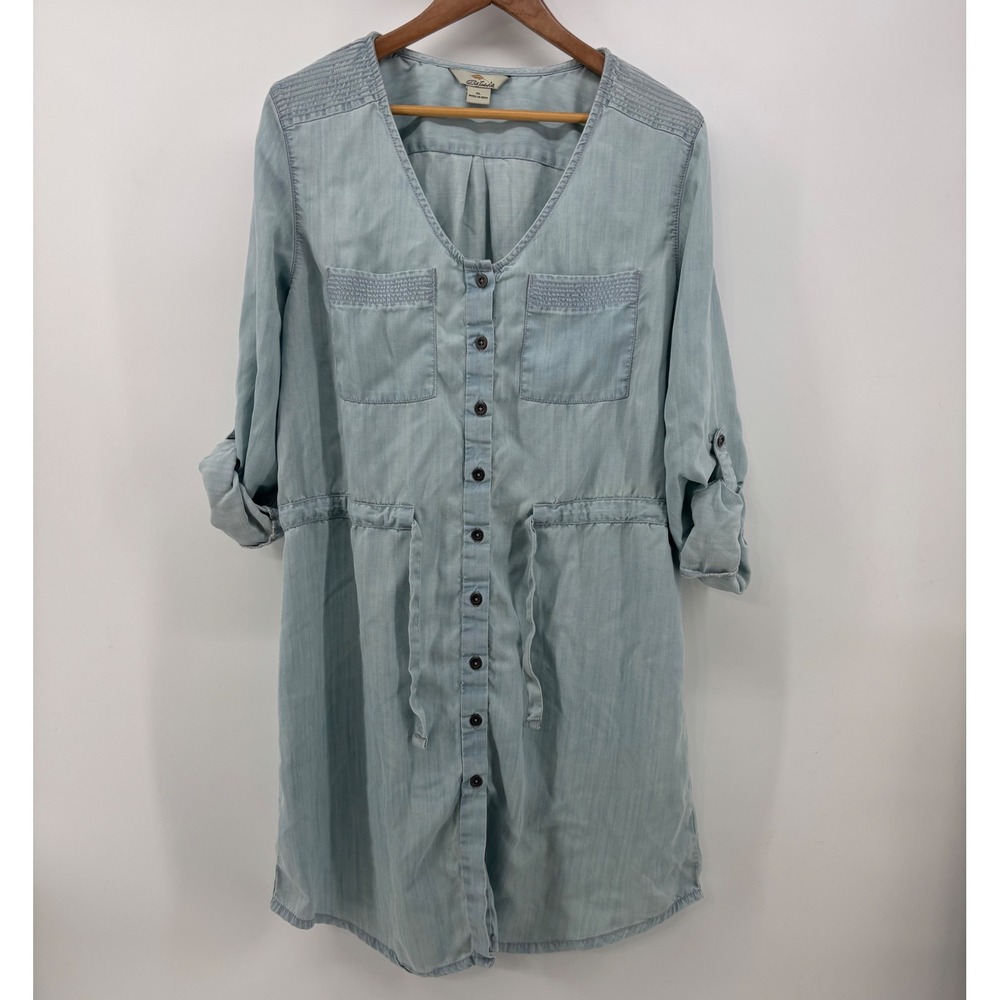 Bob Timberlake Denim Blue Lyocell Chambray Dress Belted Button-up Womens Size XL